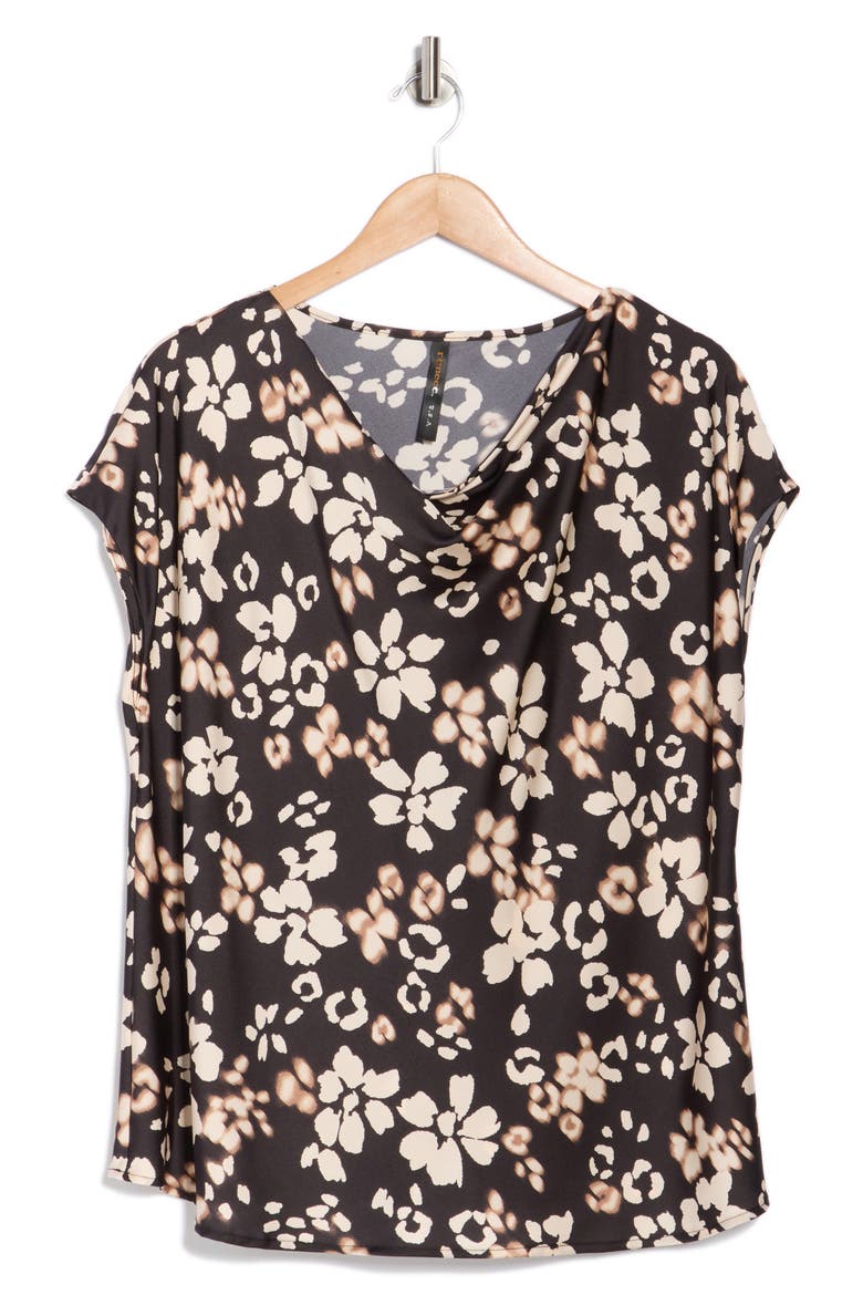 Floral Cowl Neck Satin Top, Alternate, color, BLACK