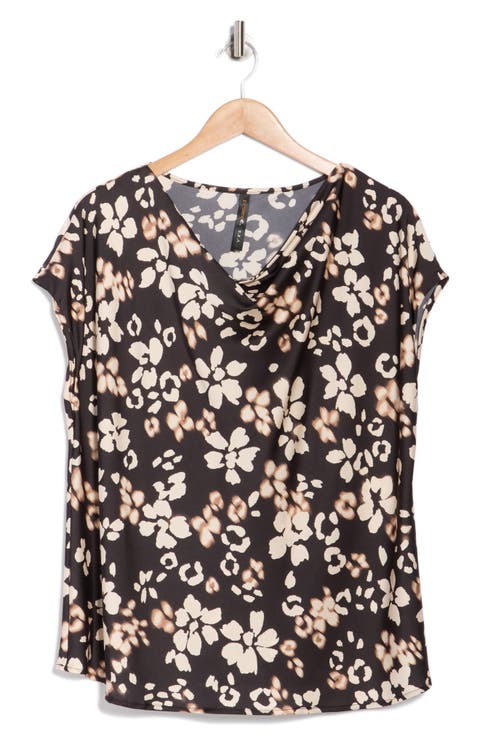 Floral Cowl Neck Satin Top (Plus)