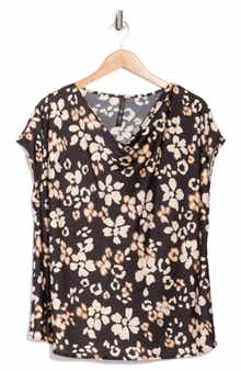 Renee C Floral Cowl Neck Satin Top