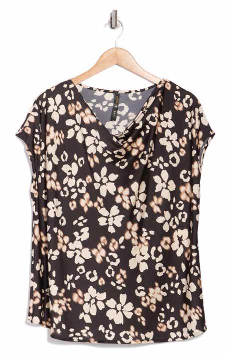Renee C Floral Cowl Neck Satin Top