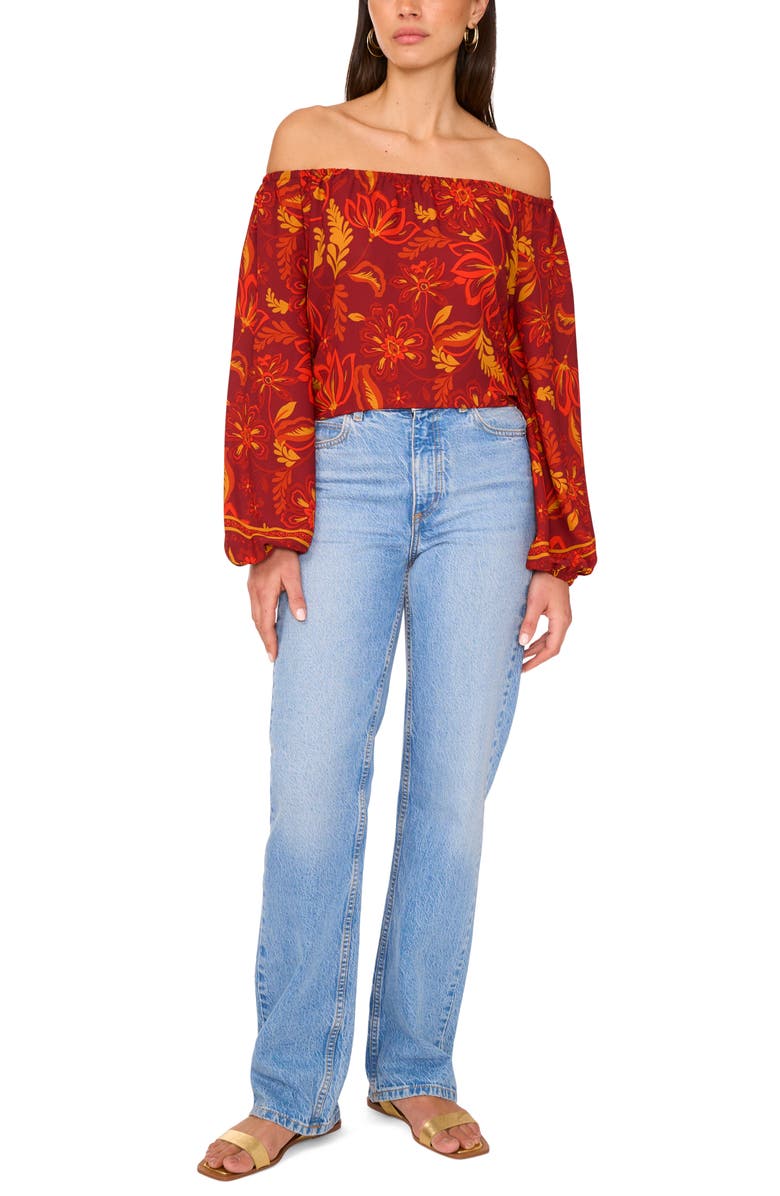 Vince Camuto Floral Off the Shoulder Crepe Top, Alternate, color, Chili