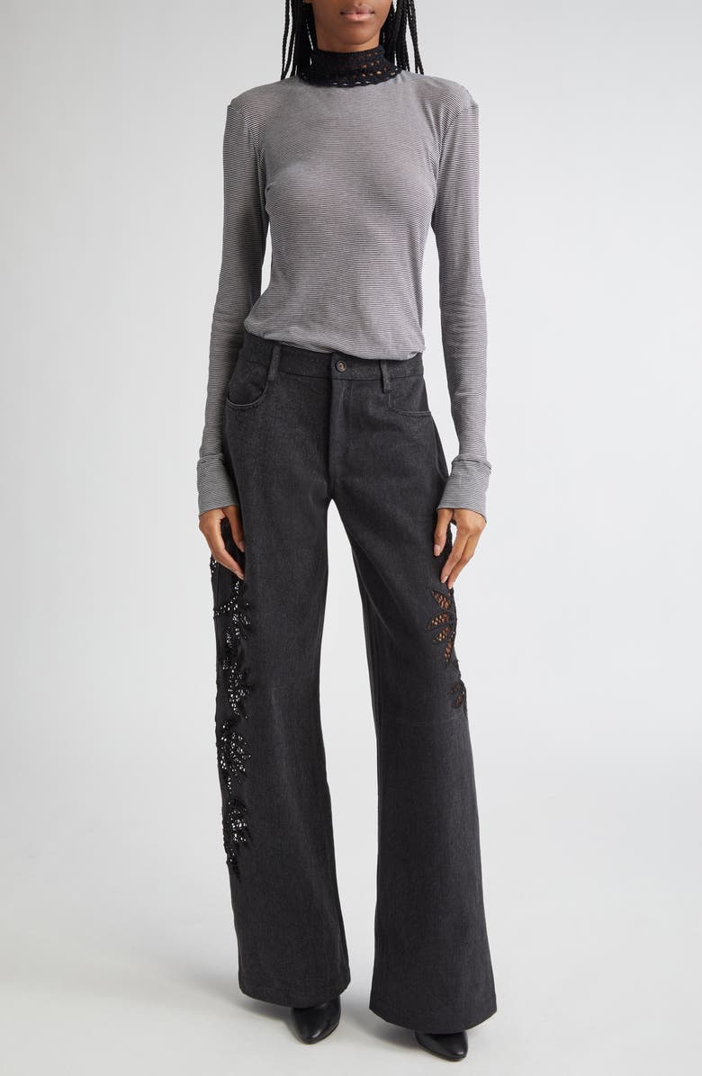 Diotima Stulla Lace Panel Wide Leg Jeans, Alternate, color, Black