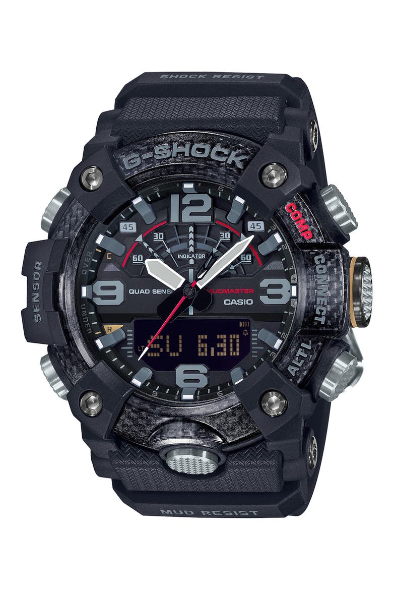 Ana Digi Chornograph Resin Strap Watch, 53mm, Main, color, BLACK