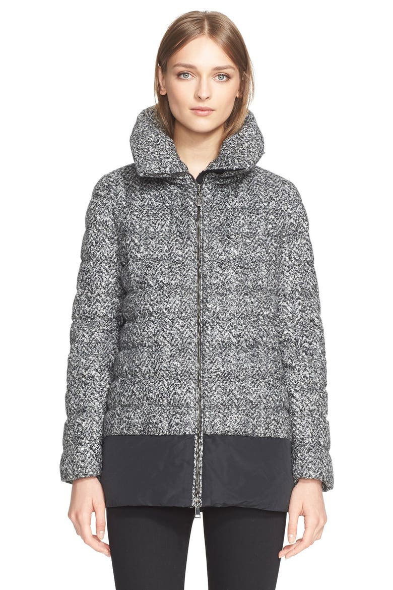 'Dauphin' Water Resistant Tweed Down Puffer Coat, Alternate, color, GREY