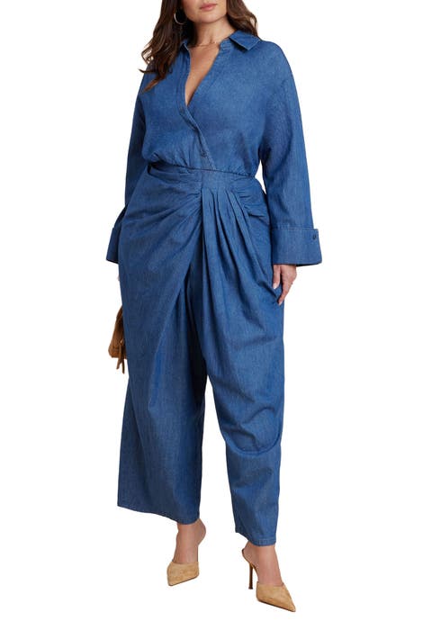 Chambray Pleated Jumpsuit (Plus)