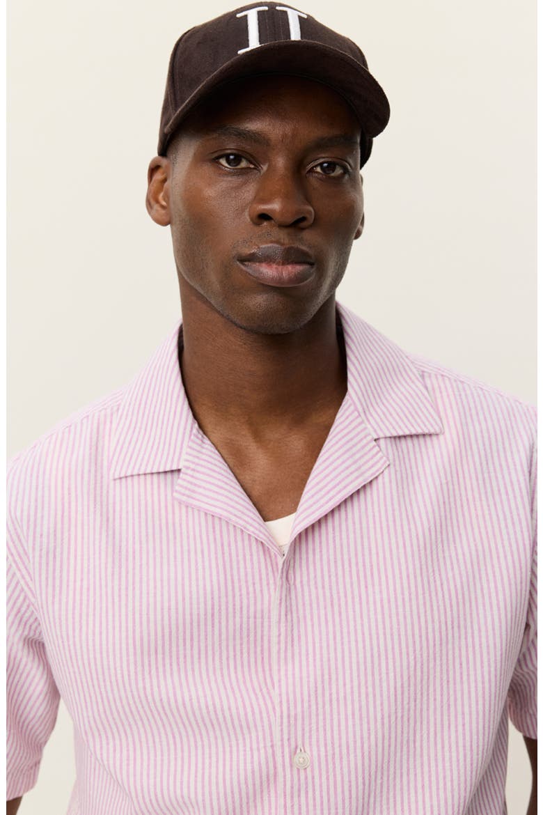 Lukas Stripe Cotton & Linen Camp Shirt, Alternate, color, CROCUS PINK