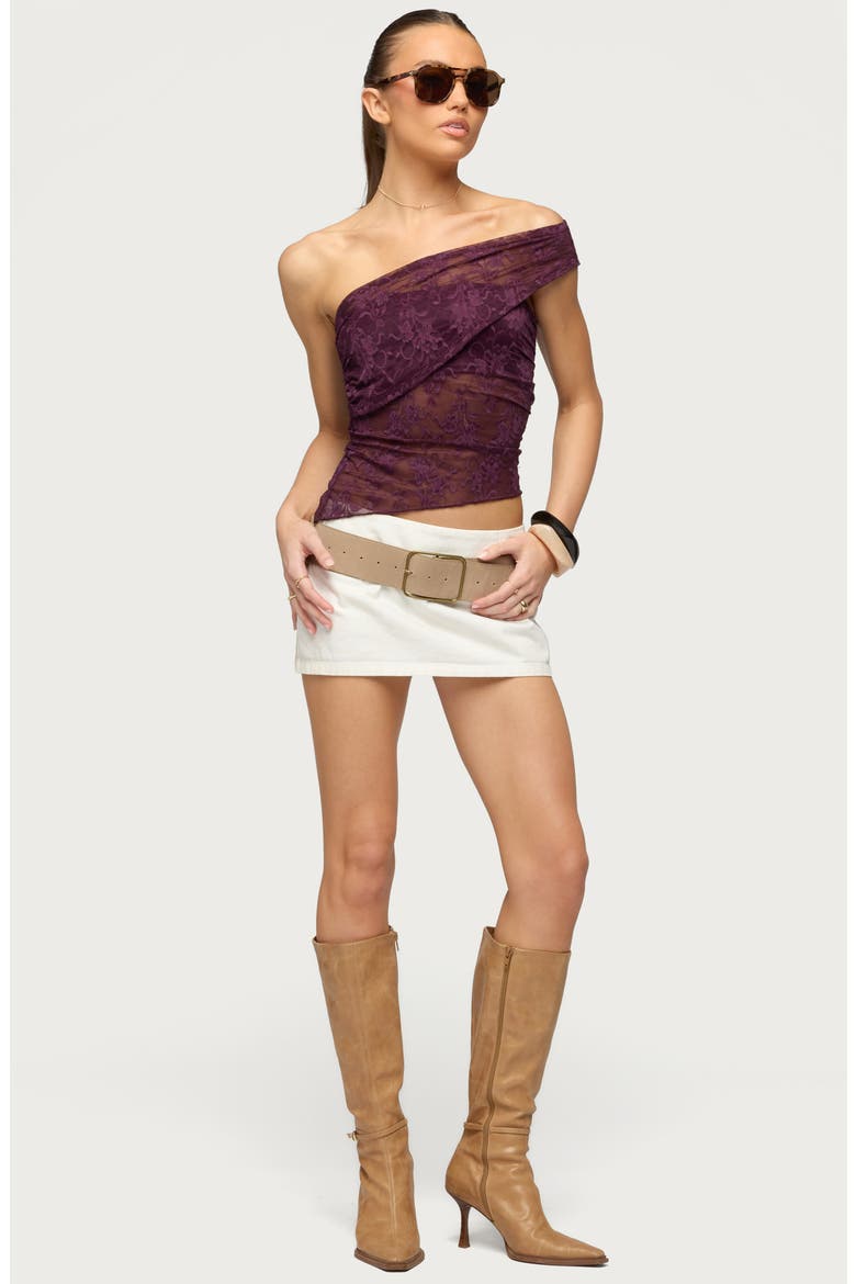 Asymmetric One-Shoulder Sheer Top, Alternate, color, PURPLE