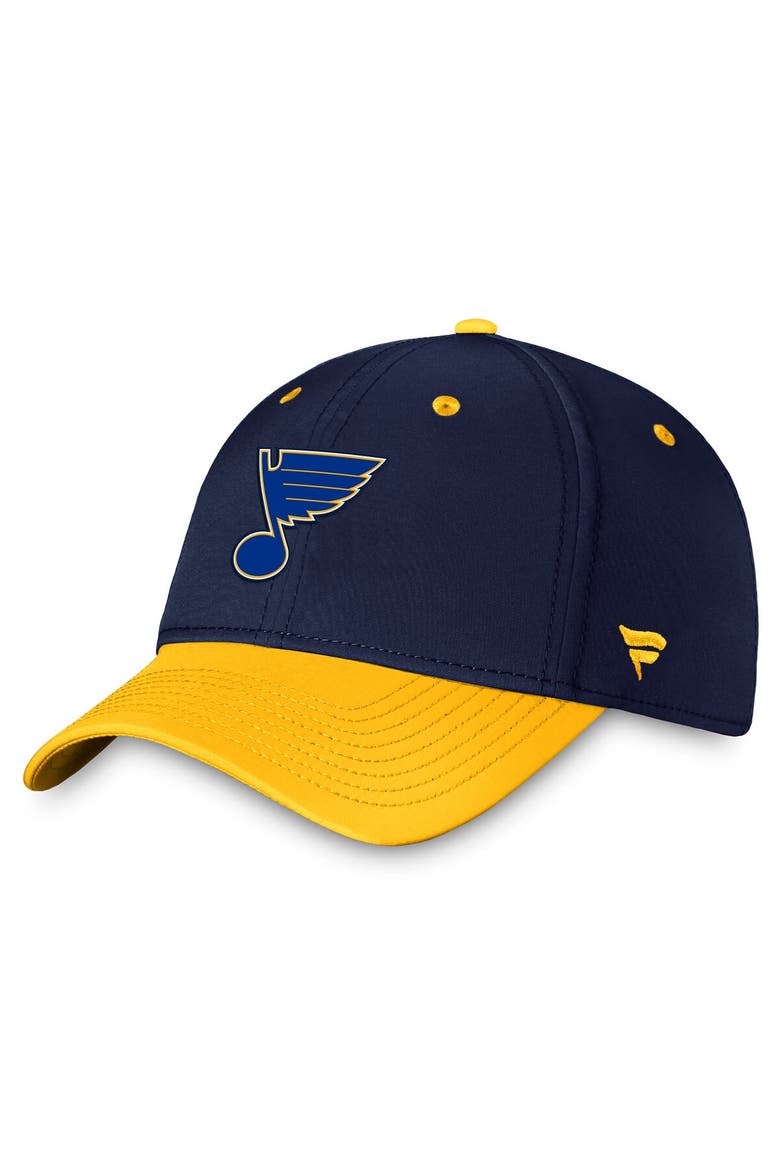 Men's Fanatics Branded  Navy/Gold St. Louis Blues Authentic Pro Rink Two-Tone Flex Hat, Main, color, Navy