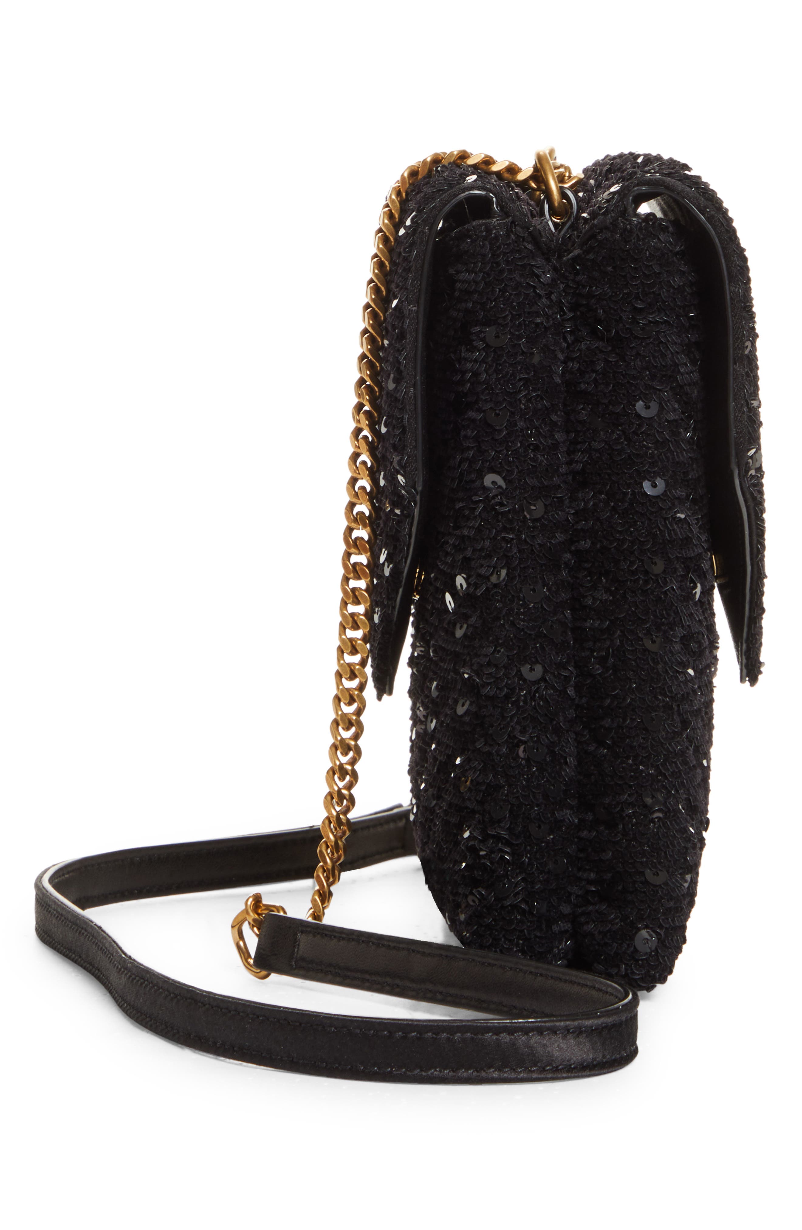 Saint Laurent Sequin Double Flap Crossbody Bag, Alternate, color, 