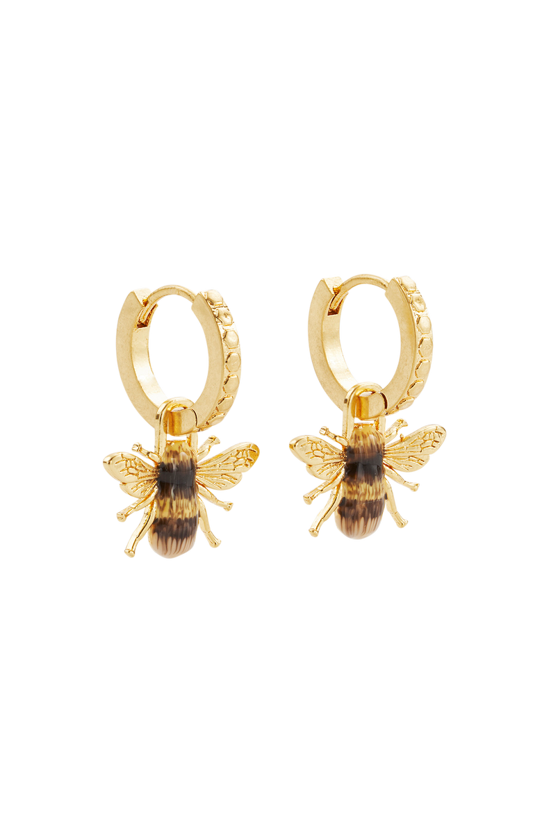 Honey Bee Hoop Earrings, Alternate, color, Gold