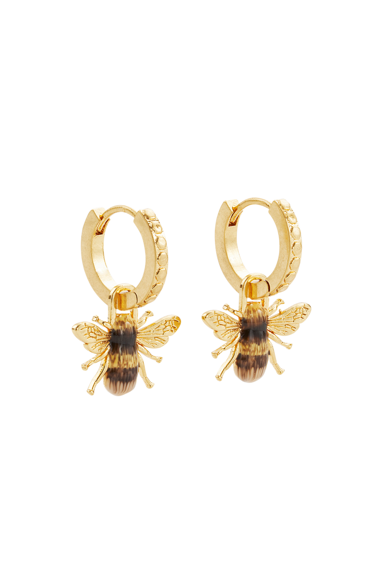 Fable England Honey Bee Hoop Earrings, Alternate, color, Gold