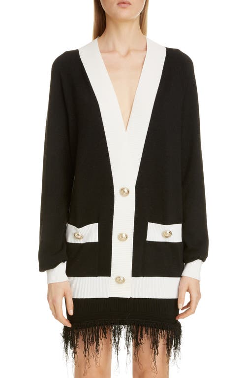 Balmain Intarsia Logo Metallic Wool Blend Cardigan In Black
