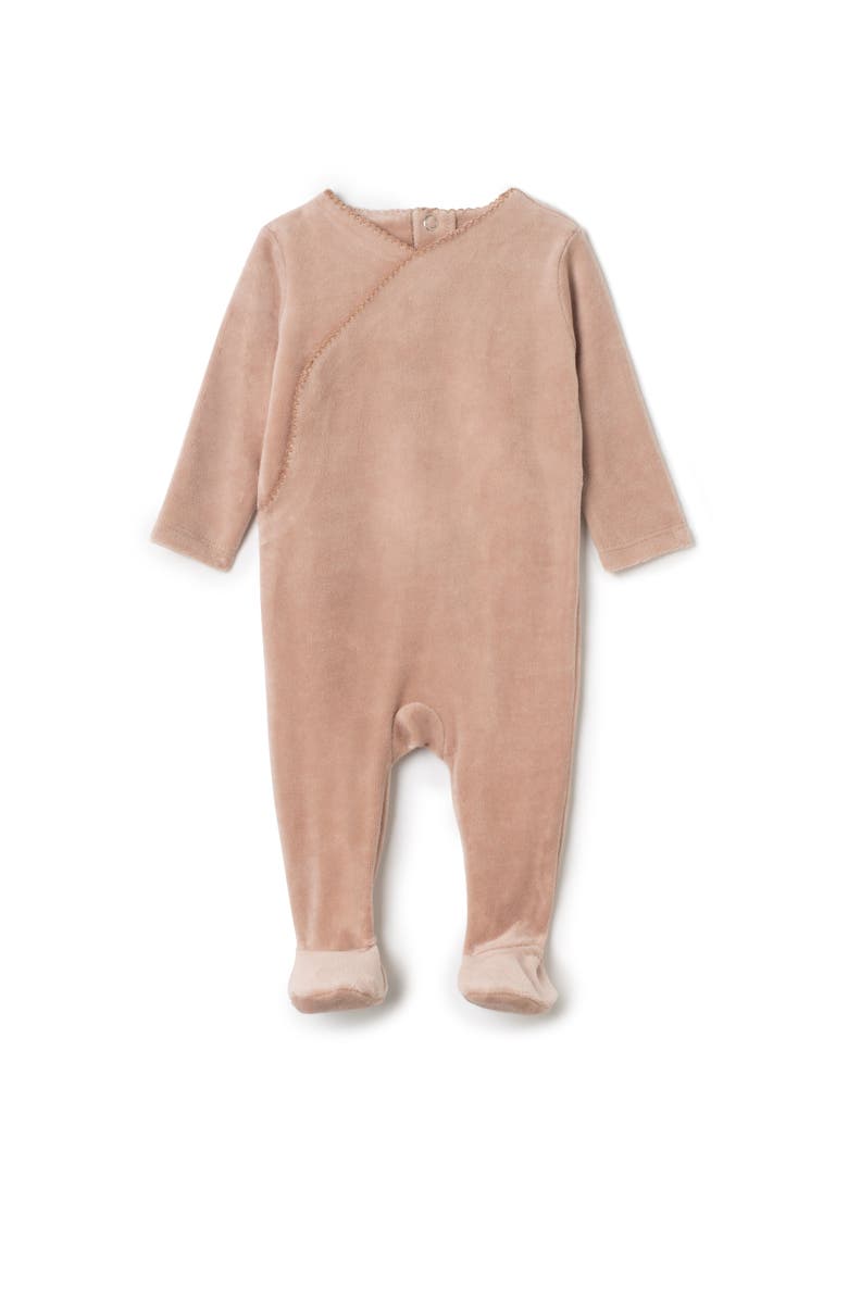 Small Moments Girl Wrap Velour Snap Closure Romper, Main, color, Pink