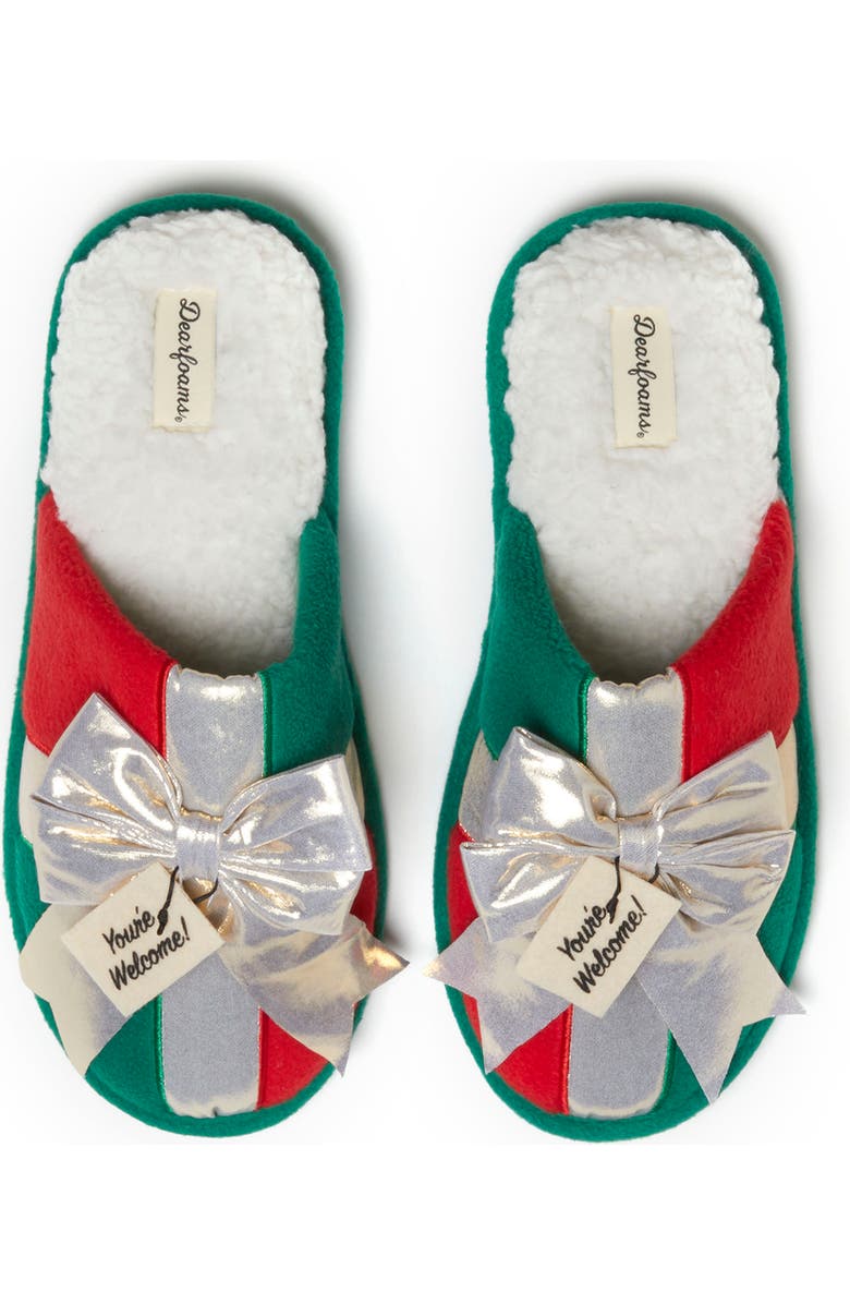 DEARFOAMS Novelty Holiday Christmas Scuff Slipper, Alternate, color, Red Multi