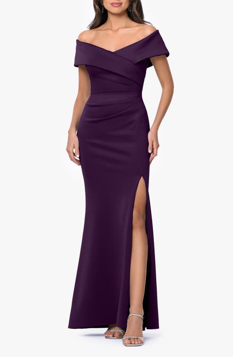 Long Ruched Scuba Gown