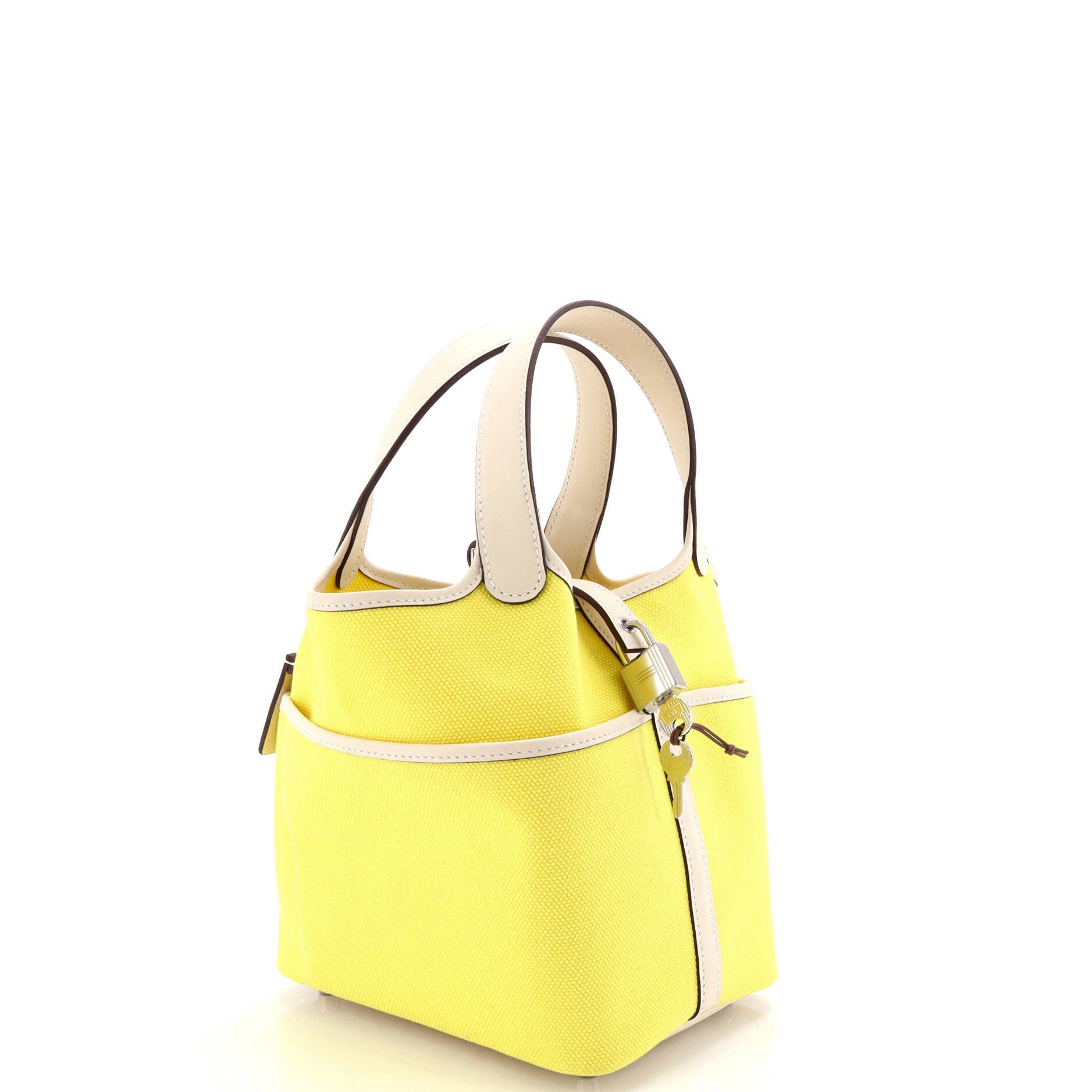 Pre-Owned Hermes Cargo Picotin Lock Bag Canvas and Swift PM, Alternate, color, Jaune Citron