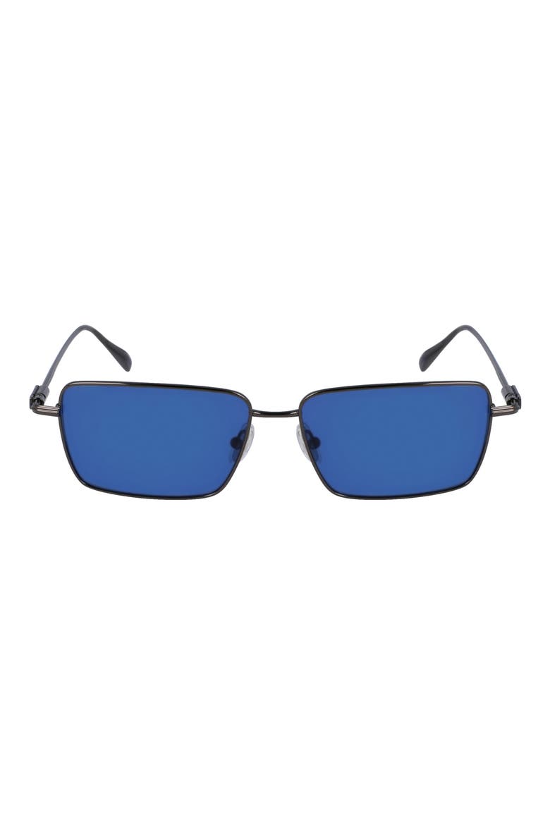 Gancini Evolution 57mm Rectangular Sunglasses, Main, color, DARK GUN/ BLUE
