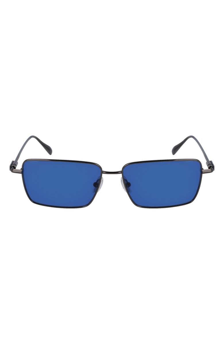 FERRAGAMO Gancini Evolution 57mm Rectangular Sunglasses, Main, color, Dark Gun/ Blue