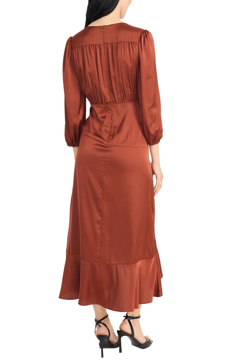 Donna Morgan Front Tie Satin Dress, Alternate, color, Fired Brick