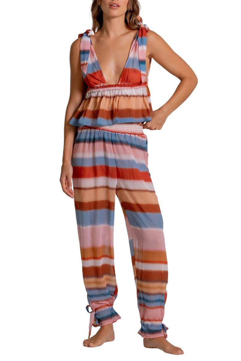 Ruffle Semisheer Crop Peplum Cover-Up Top, Alternate, color, MULTI
