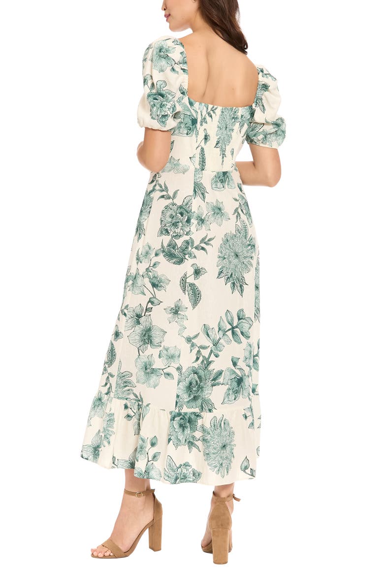 Puff Sleeve Empire Waist Midi Dress, Alternate, color, SOFT WHITE/ SLATE AQUA