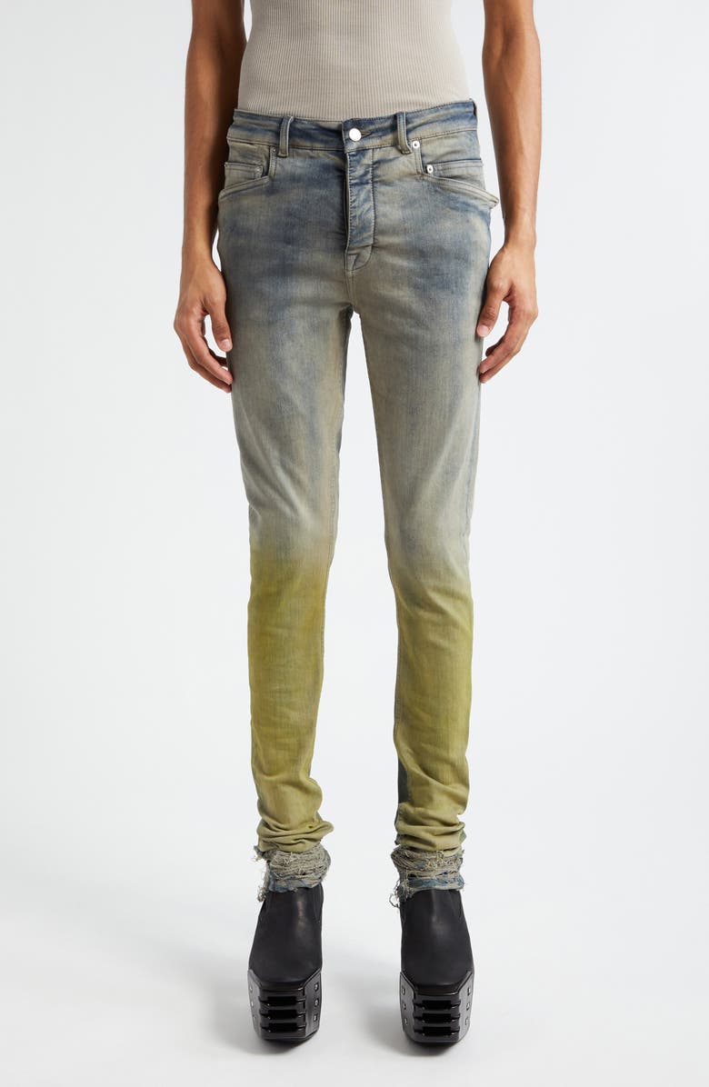 Rick Owens Dégradé Destroyed Hem Skinny Jeans, Main, color, 