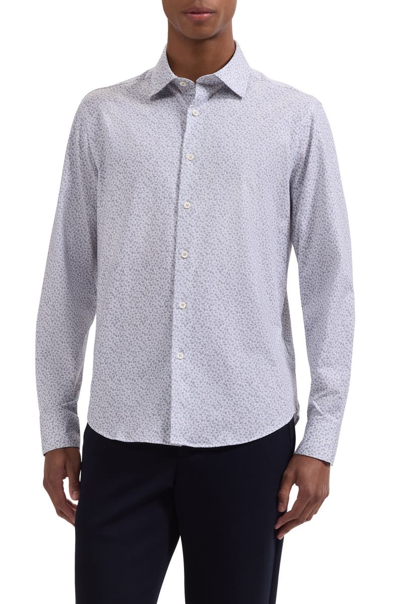 Bugatchi James OoohCotton<sup>®</sup> Leaf Print Button-Up Shirt, Main, color, Sand