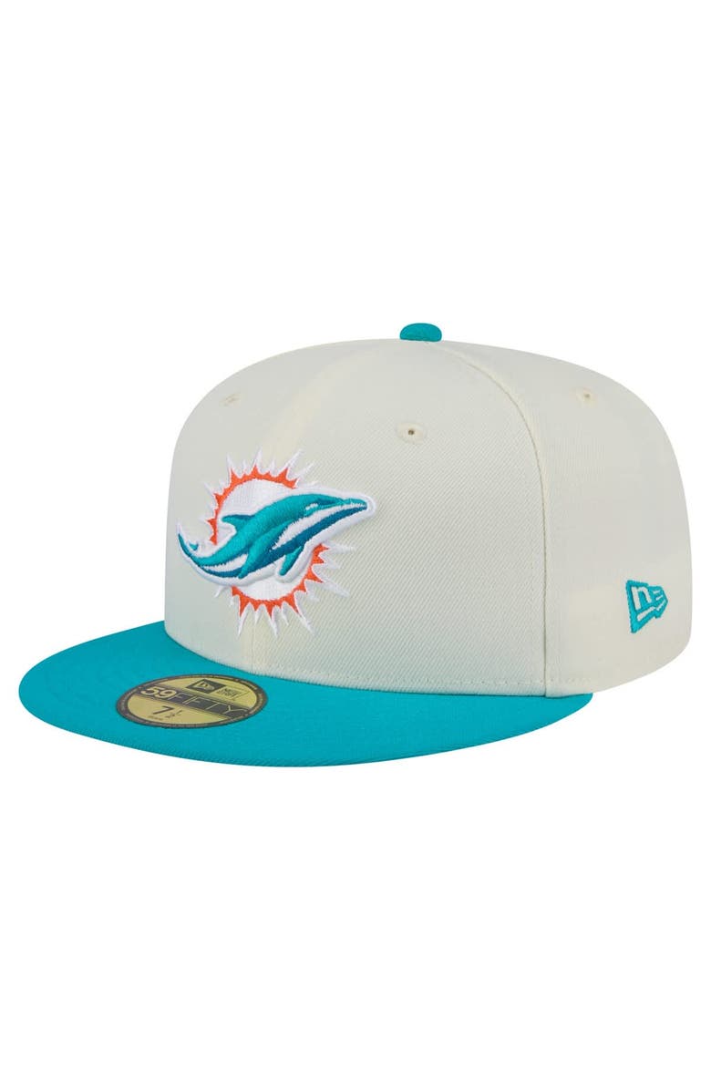 New Era Men's New Era  White/Aqua Miami Dolphins Main 59FIFTY Fitted Hat, Alternate, color, 
