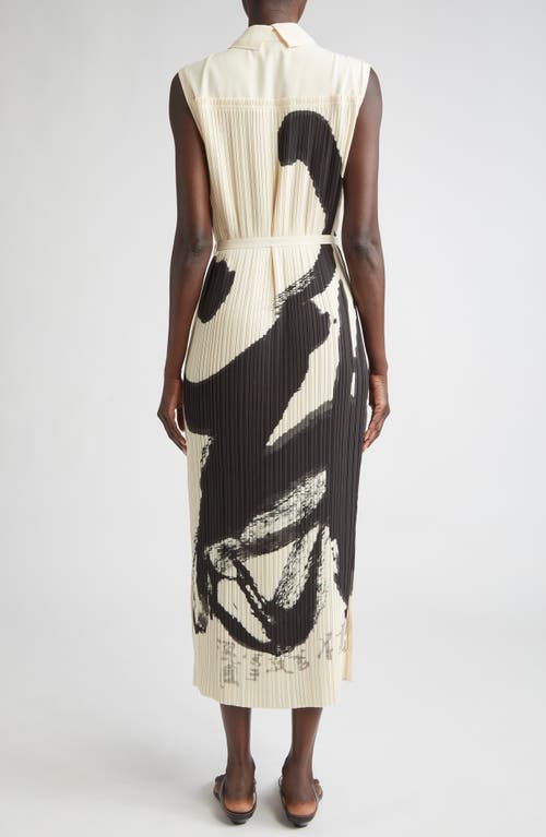 Jason Wu Collection Pleated Sleeveless Maxi Shirtdress With Artwork By Tong In Calico/black