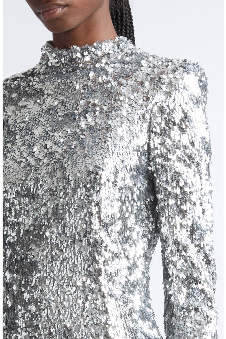 Long Sleeve Sequin Minidress, Alternate, color, 9FC SILVER
