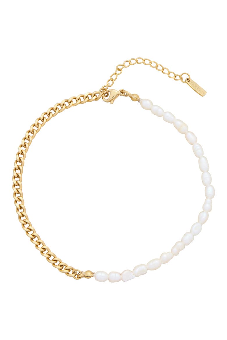 18K Gold & Freshwater Pearl Anklet, Main, color, WHITE