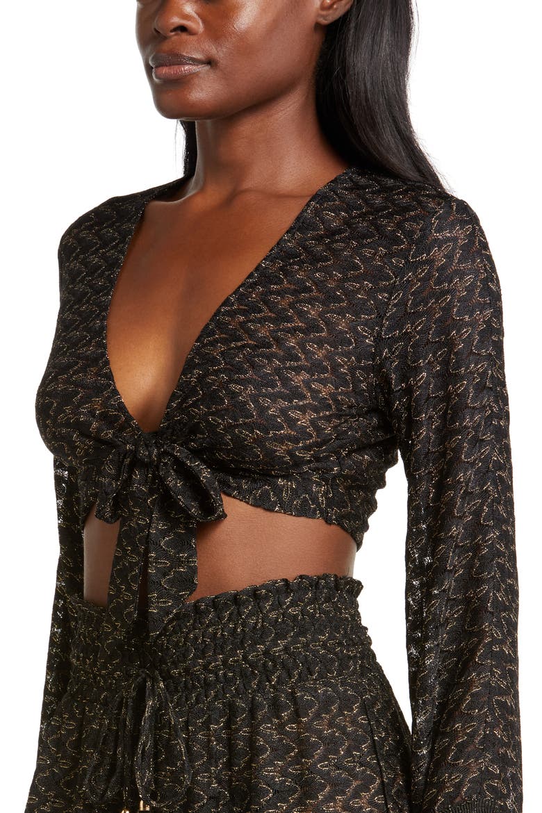 Elvira Lace Metallic Cover-Up Top, Alternate, color, BLACK ZIGZAG