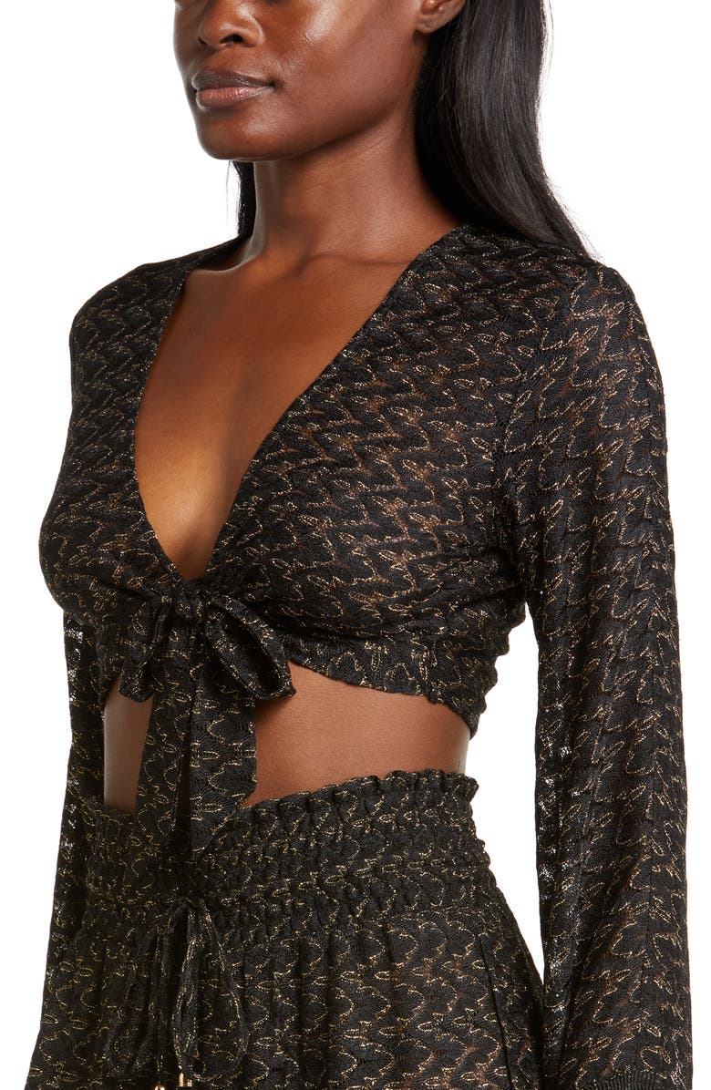 Ramy Brook Elvira Lace Metallic Cover-Up Top, Alternate, color, Black Zigzag
