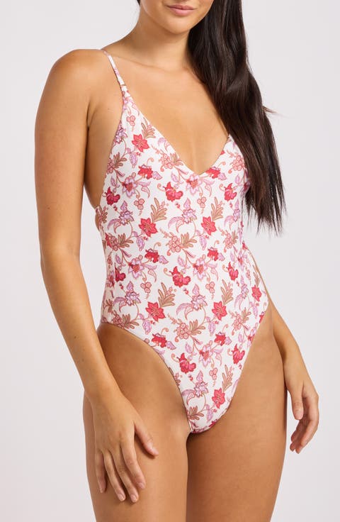 Floral V-Neck One-Piece Swimsuit