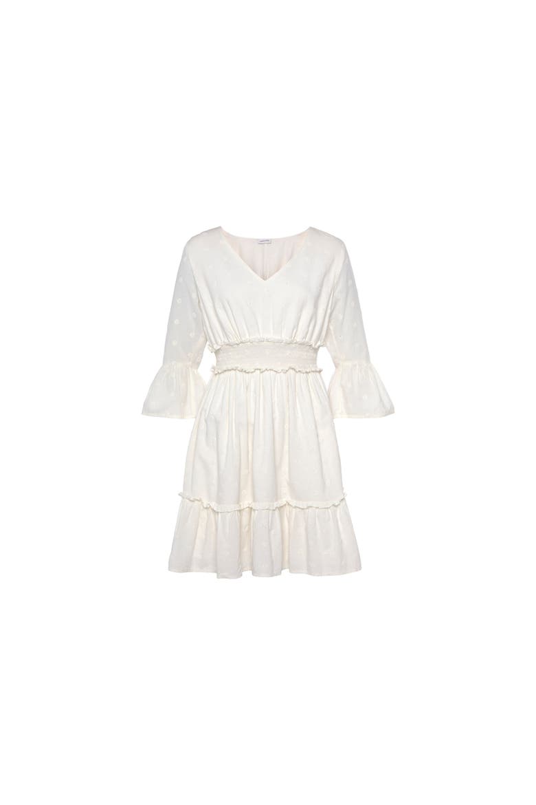 Eyelet Detail V-Neck Dress, Alternate, color, White