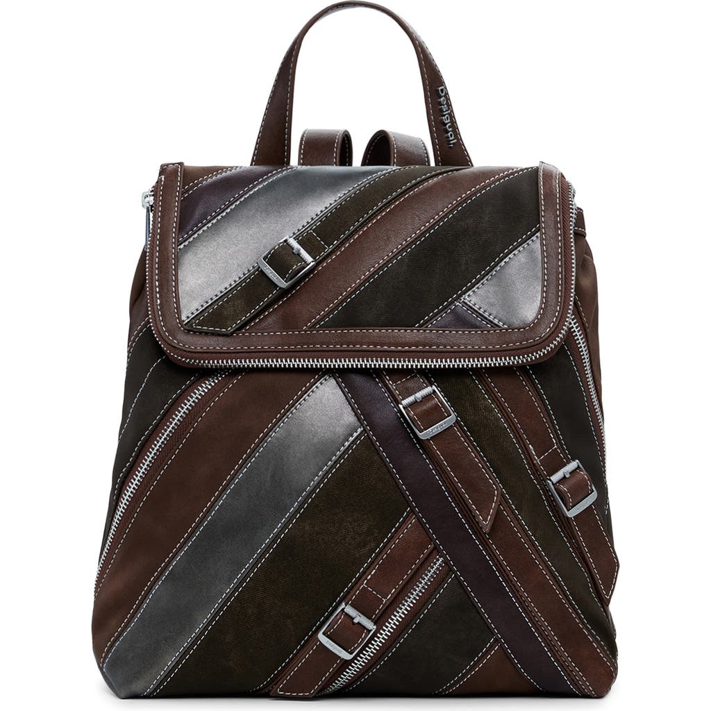 Desigual Small Straps & Zip Detail Backpack In Brown