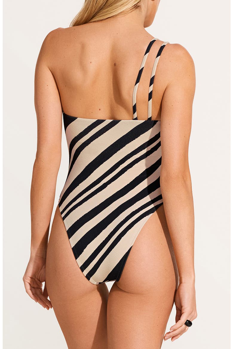 Terra One-Shoulder One-Piece Swimsuit, Alternate, color, BLACK BEIGE