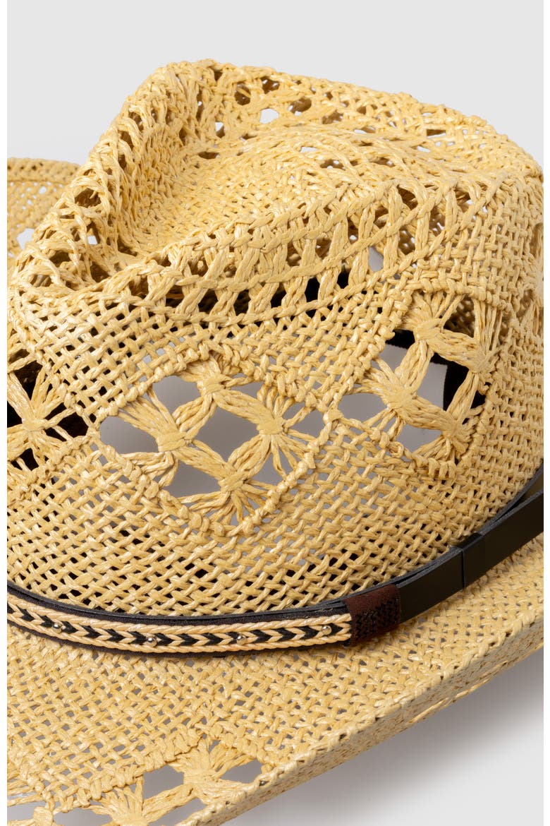 Twister Canyon  Handwoven Straw Sun Hat - Bohemian Summer Cowboy Hat, Alternate, color, Ochre  / Brown