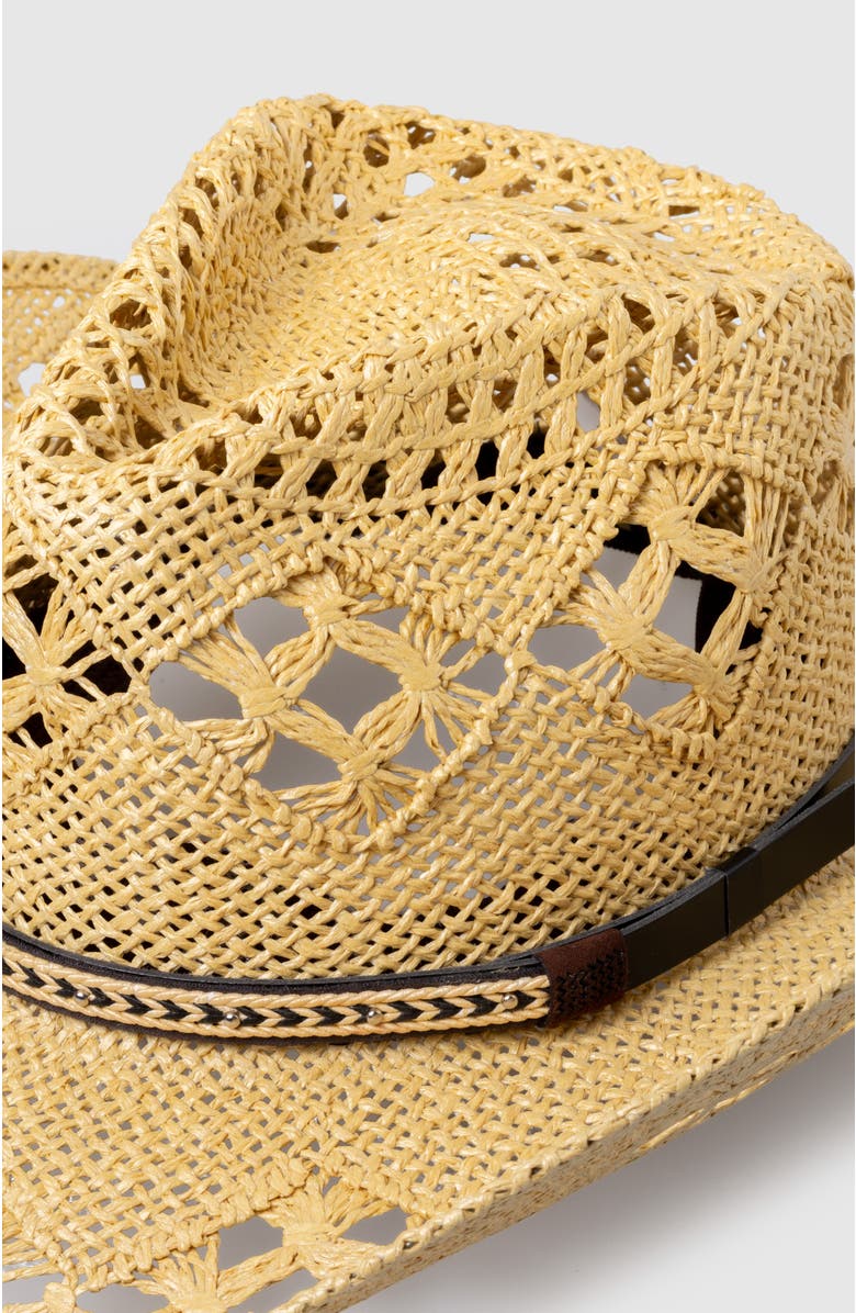 Manela Twister Canyon  Handwoven Straw Sun Hat - Bohemian Summer Cowboy Hat, Alternate, color, Ochre  / Brown