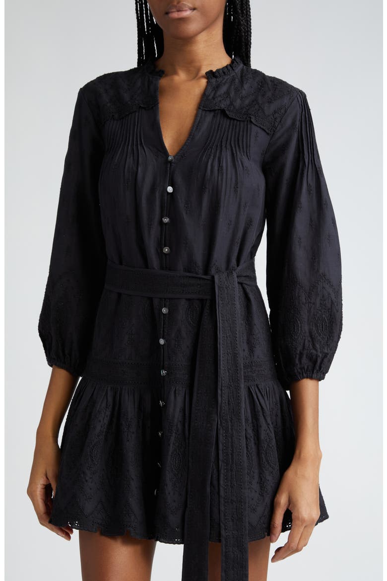 Chrisjen Embroidered Cotton Minidress, Alternate, color, BLACK