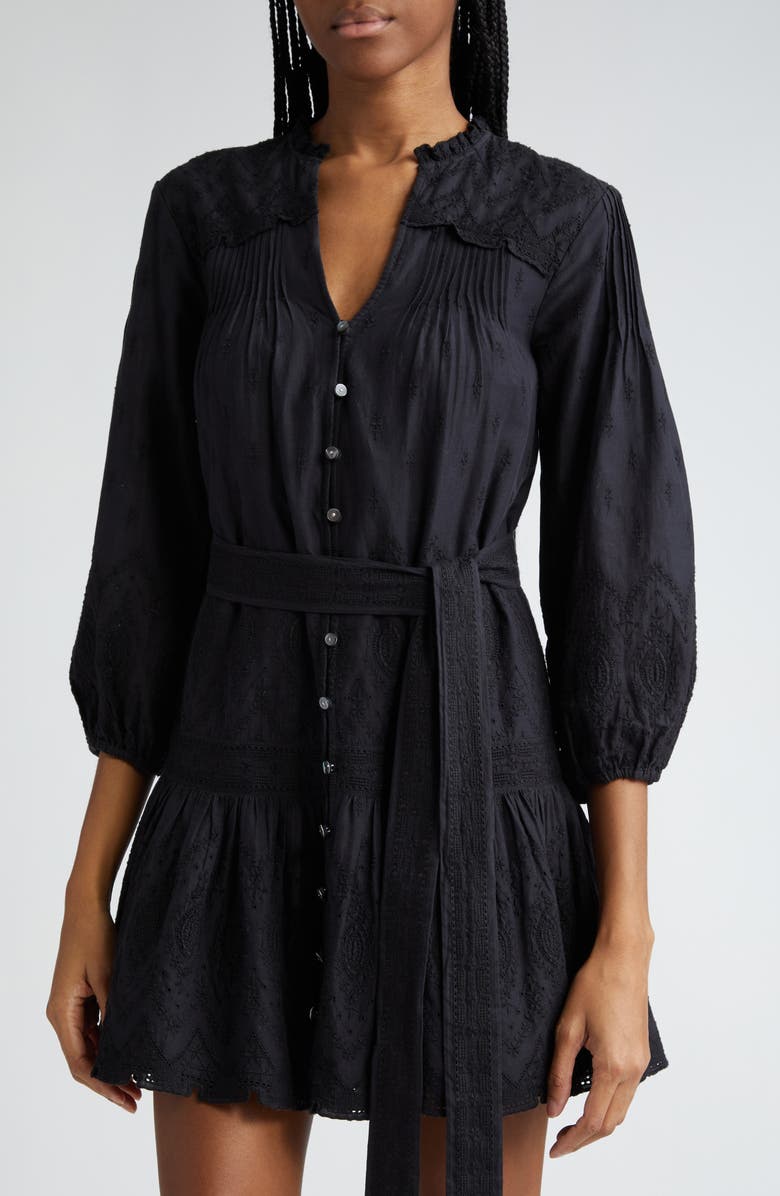 Veronica Beard Chrisjen Embroidered Cotton Minidress, Alternate, color, Black
