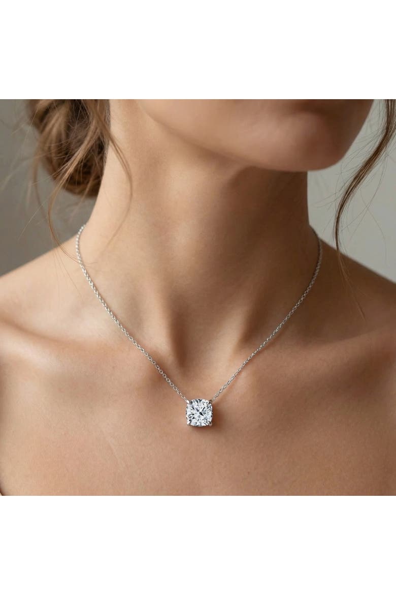Certified 3Ct Cushion Solitaire Diamond Pendant 14k Gold 18" Necklace Lab Grown, Alternate, color, Yellow Gold
