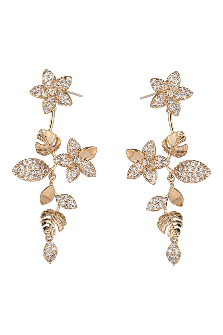 Noah CZ Floral Drop Earrings, Main, color, GOLD