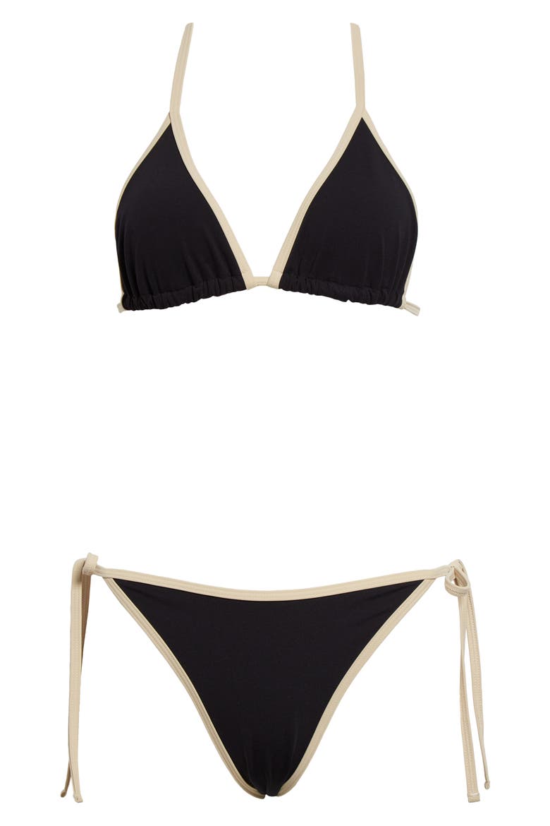 Stripe Edge Side Tie Bikini Bottoms, Alternate, color, BLACK