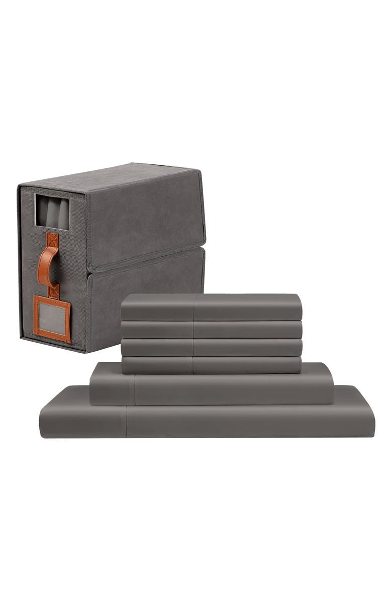 Modern Threads Solid Satin Deep Pocket 6-Piece Sheet Set, Main, color, Charcoal Grey