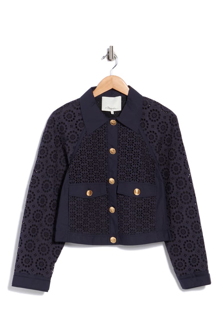 Broderie Anglaise Eyelet Jacket, Main, color, MIDNIGHT