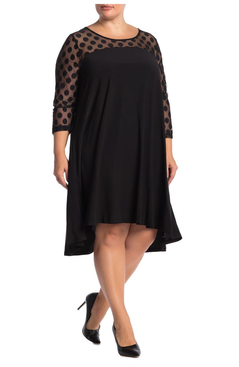 Nina Leonard High-Low Three-Quarter Sleeve Trapeze Dress, Main, color,