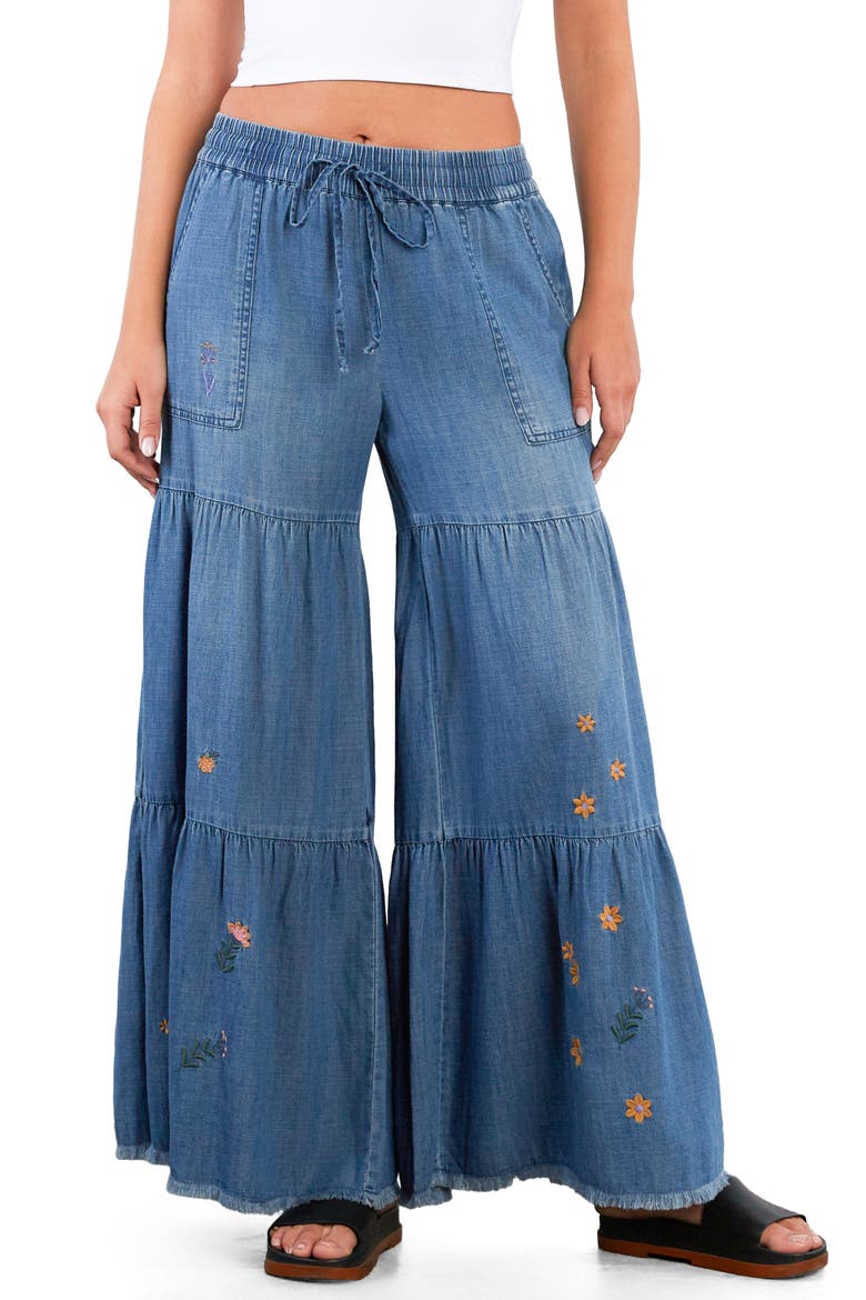 Prettier in Person Tiered Wide Leg Denim Pants, Main, color, DENIM