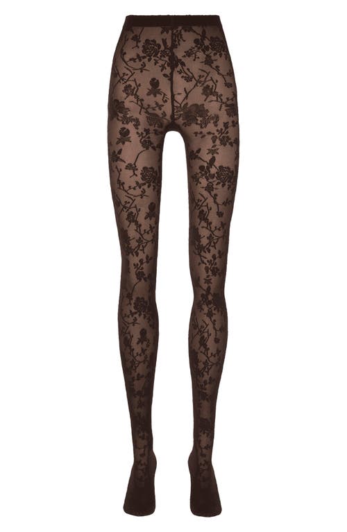 Wolford Floral Tights In Soft Cacao