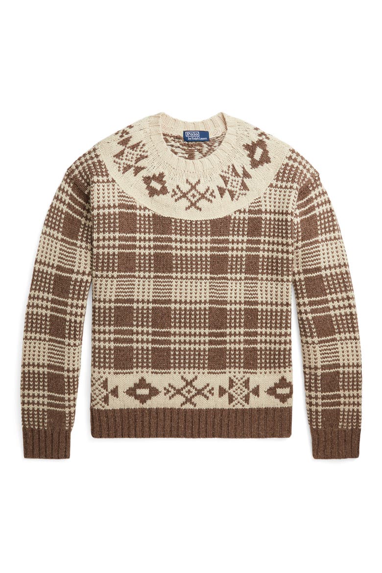 Fair Isle Wool & Linen Blend Sweater, Alternate, color, MED BROWN COMBO